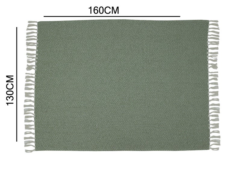 Ambrosia Chevron Herringbone Throws Cotton Sage Green - 130 x 160 cm - 400GSM - Image 4